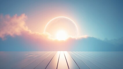 Soft pastel gradient background capturing a peaceful outdoor morning scene with nature elements and sunshine