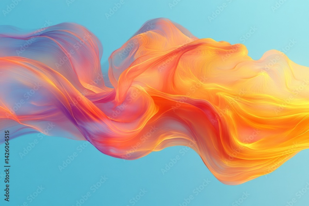 Poster colorful abstract waves in dynamic motion against a bright blue background