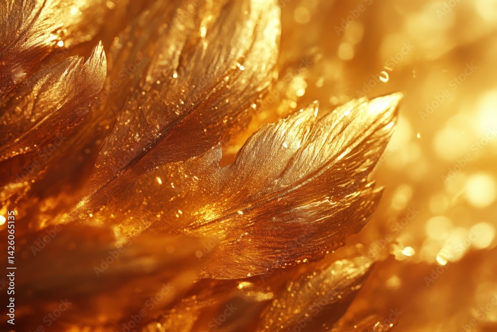 Poster Golden shimmering feathers glisten in sunlight, creating a mesmerizing visual display at dawn