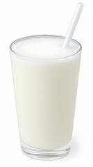 Refreshing milk drink in glass with straw, studio shot, white background, healthy beverage
