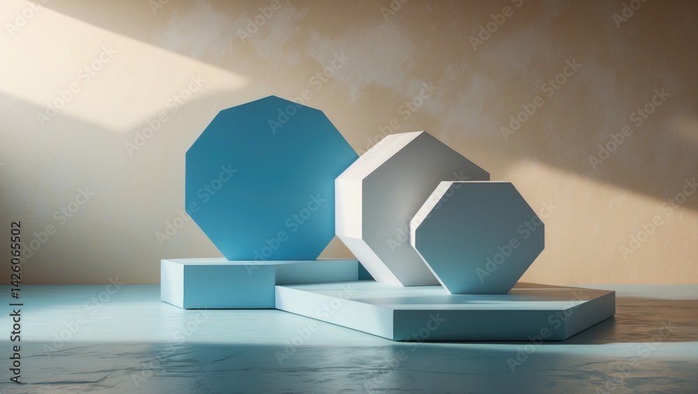 Poster Hexagonal podiums with background for product display