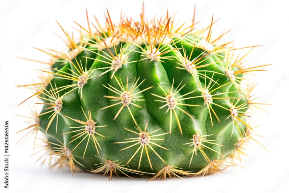 Poster Vibrant green cactus displaying sharp spines against a white background in a minimalistic setting