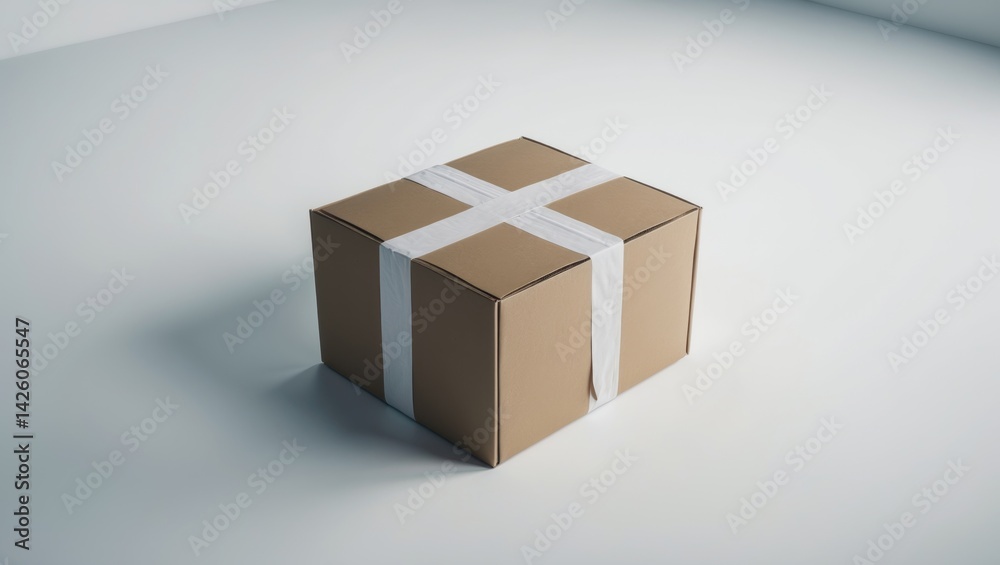 Poster top-down view of a closed cardboard parcel isolated on background