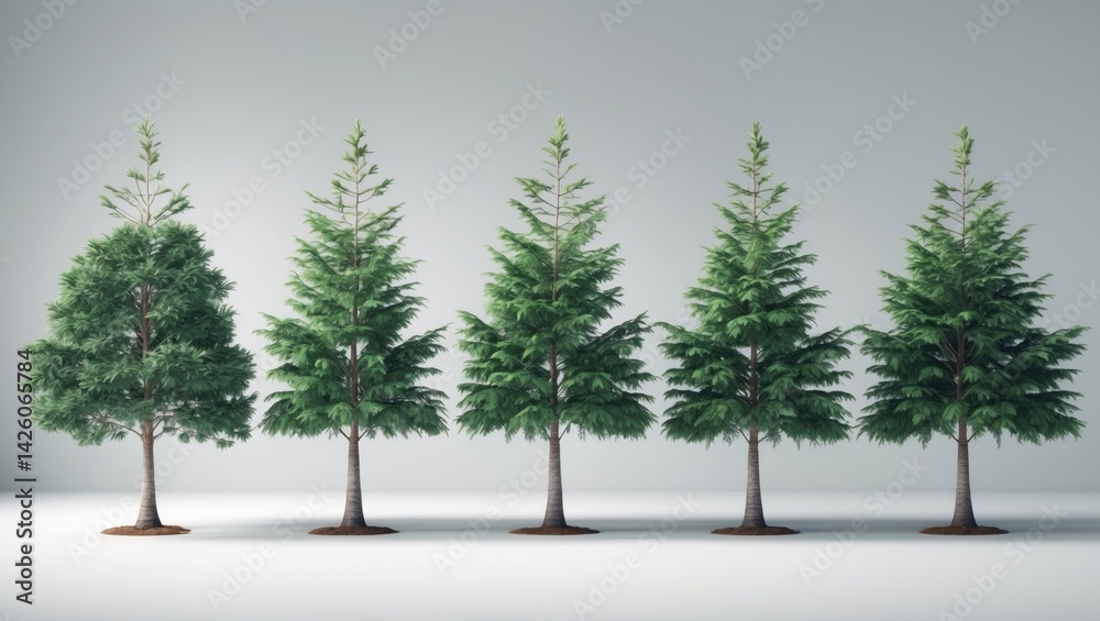 Poster isolated tropical bush shrub and pine tree on background