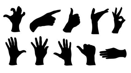 set of hand silhouette vector on white background