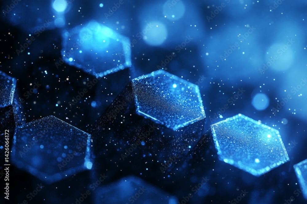 Aufkleber Microscopic view of blue hexagonal structures showcasing sparkling texture and depth under soft lighting at night