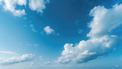 Fototapeta premium Sky blue or azure sky and clouds panoramic view with white background, depicting the atmosphere and outer space as the sky, with clouds as aerosols of visible liquid mass for creative graphic design.