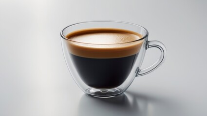 Clear glass mug filled with espresso coffee isolated on background