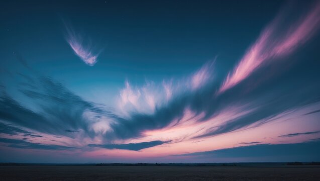 Dramatic cloud-filled sky panoramic view at sunset