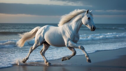 Perlino stallion standing in the snow