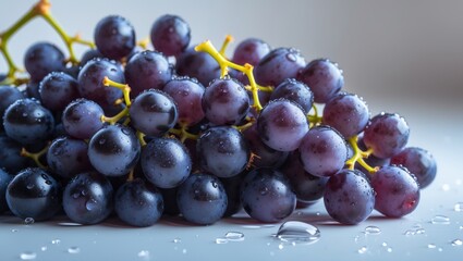 Vibrant Black Grapes on a White Background Highlighting Freshness and Juiciness of Grape Production