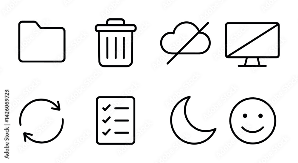 Poster minimalistic black line icons set for system and interface design