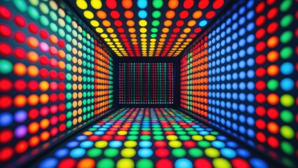 A vibrant, pixelated image filled with bright colors and an energetic background