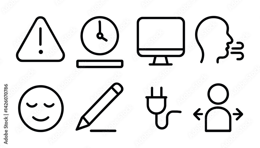Poster essential alert and communication icons set - linear style for apps and websites