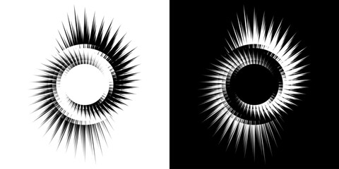 Dynamic abstract spiral sound wave rhythm lines. Circular spiral sound wave rhythm of lines. Circular futuristic abstract lines, black and white background.	
