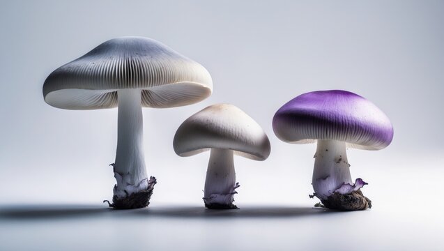 Isolated purple Pied Bleu edible mushrooms on white background