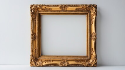 Antique gold picture frame with ornate design on a white background