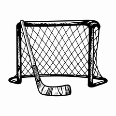 Hockey goal net and stick illustration depicting the excitement of scoring in the sport, set against a motivation for team play and competition.