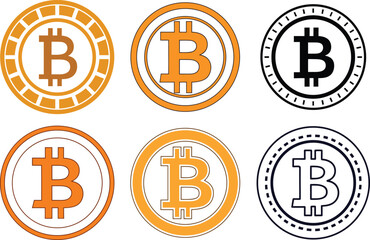 Bitcoin Crypto Icon Set – Circular Cryptocurrency Symbols on White Background