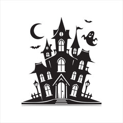 Creepy Halloween haunted house vector silhouette for October seasonal design