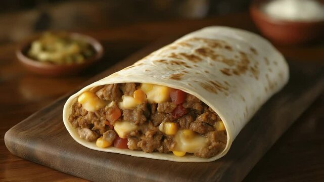 burrito on wooden board