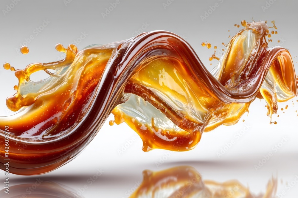 Poster Dynamic swirls of liquid caramel create an artistic and mouthwatering display