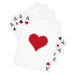 Four aces playing cards. Playing card suits set. Vector isolated on white.