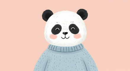 Naklejka premium Adorable panda bear wearing a cozy sweater perfect for childrens books greeting cards and apparel design