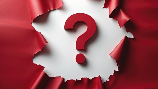 Red torn paper featuring a question mark on background