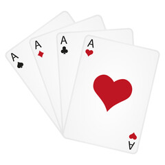 Four aces playing cards. Playing card suits set. Vector isolated on white.