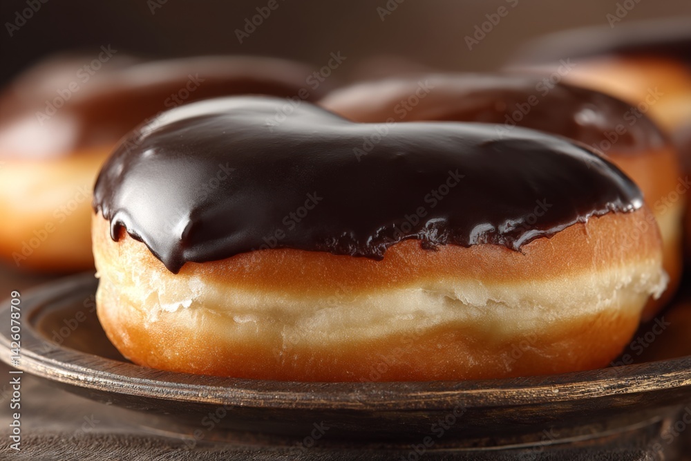 Aufkleber freshly glazed heart-shaped doughnuts with rich chocolate icing displayed on a rustic plate