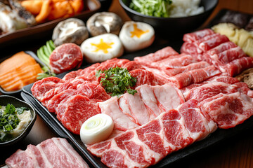 Assortment of Raw Sliced Meat for Korean BBQ/Yakiniku: Popular Recipe Ingredient