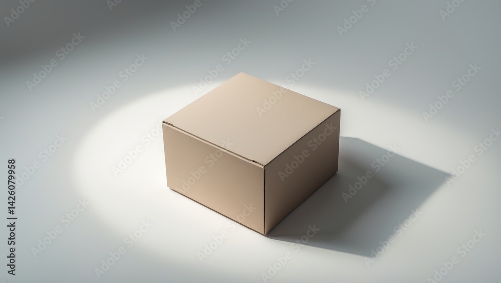 Poster Overhead perspective of a small empty box isolated on white background