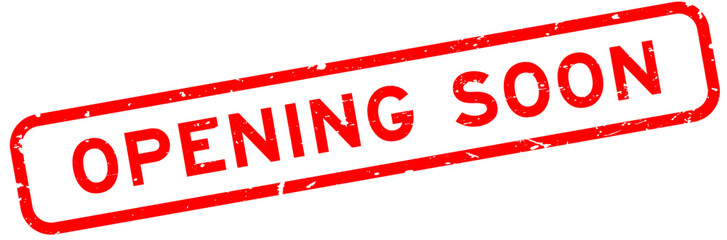 Grunge red opening soon word square rubber seal stamp on white background