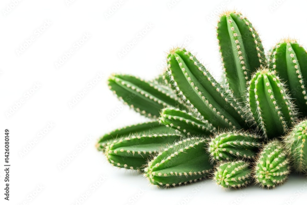 Poster unique green cactus variety growing in natural light with distinct ribs and spines in a minimalist s