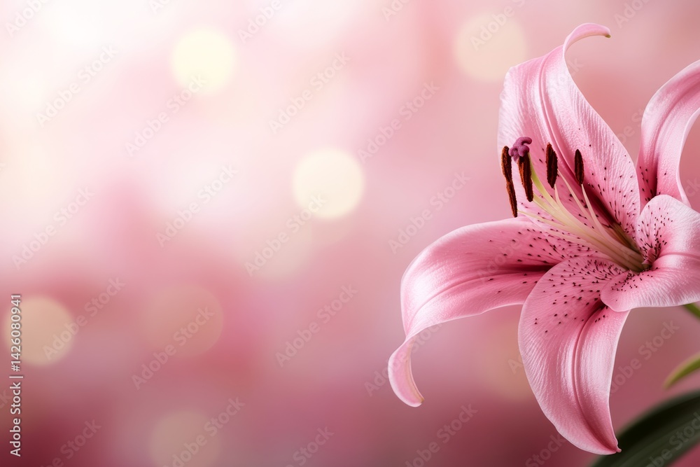 Poster a single pastel pink lily with gentle petals stands out against a softly blurred gradient background