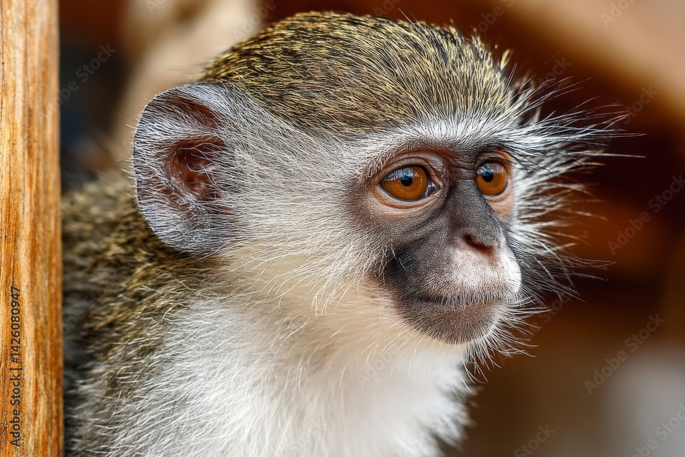 Poster curious monkey with expressive eyes observing its surroundings in a natural habitat during the day