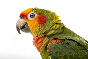A colorful blue and yellow macaw, a beautiful red and yellow macaw parrot, and another blue and yellow macaw ara are tropical birds with vibrant feathers.