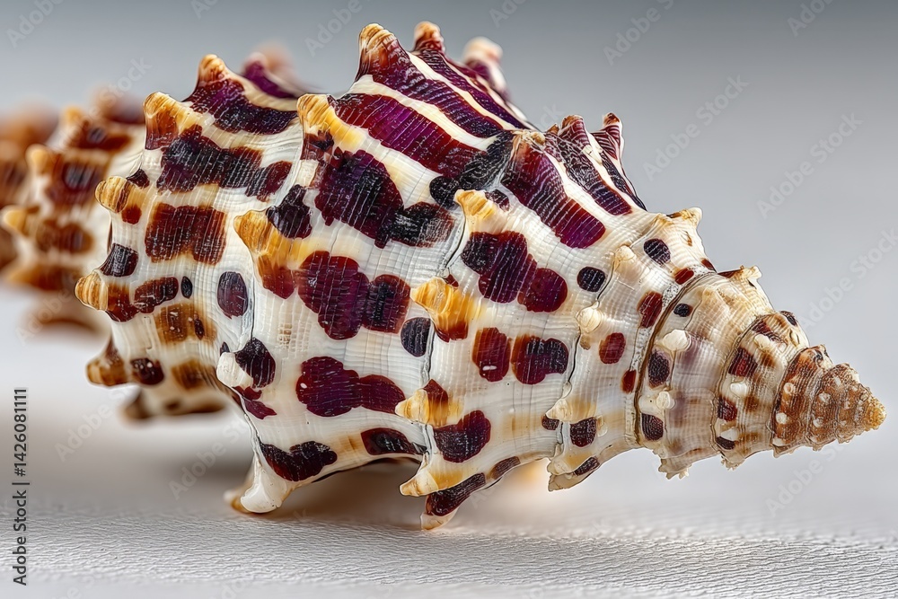 Poster beautifully patterned shell showcasing intricate details and colors found near coastal areas during 