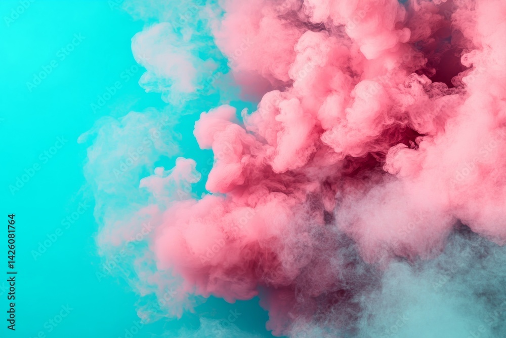 Aufkleber dynamic swirls of pink smoke float gracefully against a bold blue backdrop, offering a striking visu
