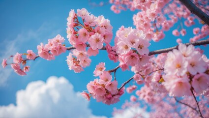 Pink Cherry Blossom Tree Blooming under Clear Blue Sky