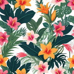 Seamless background of exotic floral , flower seamless pattern with flat style 