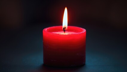 Red candle emitting a gentle glow in the darkness