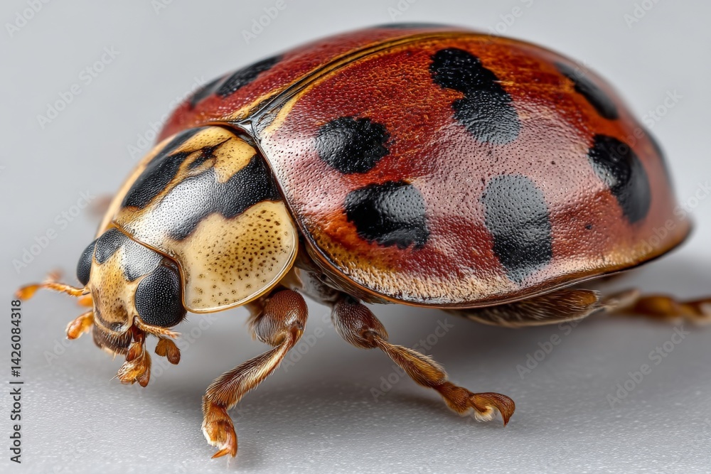 Poster Close-up of a colorful ladybug against a simple background highlighting its vivid patterns and features