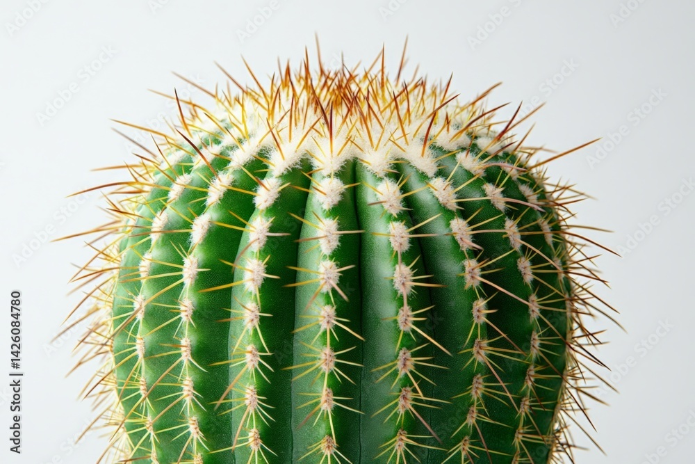 Aufkleber Detailed close-up of a green cactus with sharp spines in a minimalist setting