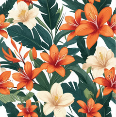 Seamless background of exotic floral , flower seamless pattern with flat style 