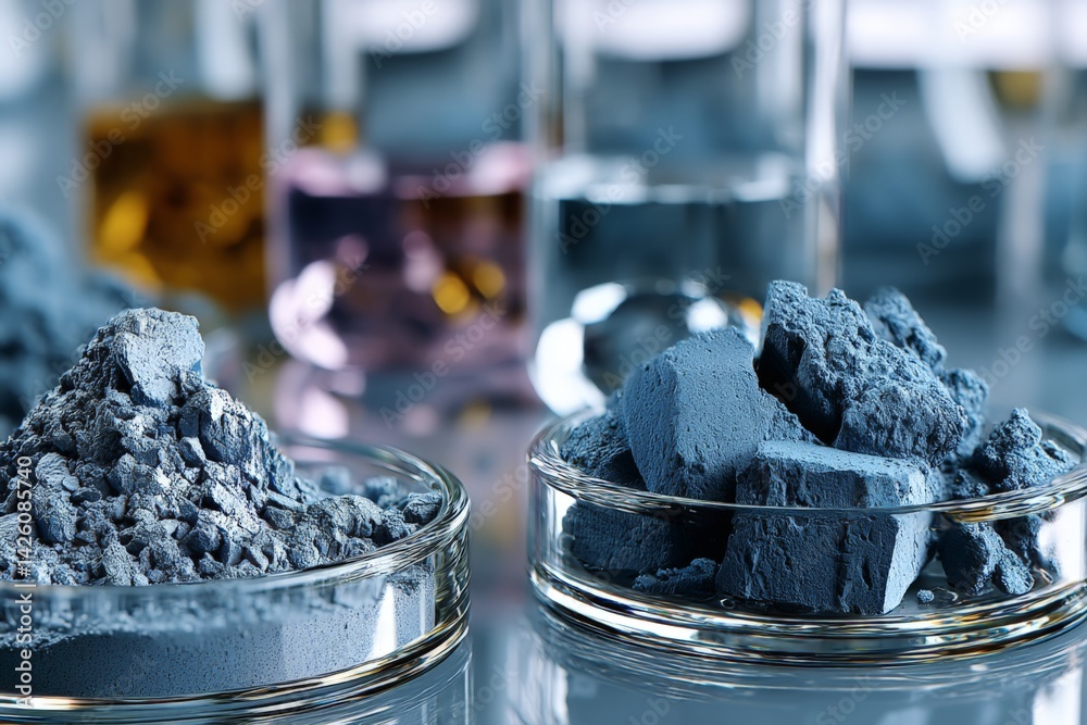 Poster exploring materials in a laboratory during a chemistry experiment focused on metal compounds and che