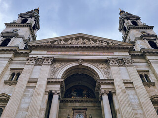 Frontal view to the facade of St. Stephen's Basilica(Szent István Bazilika), Budapest, Hungary