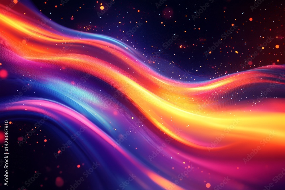 Poster Colorful abstract waves flow across a dark background creating vibrant patterns and a sense of movement in digital art