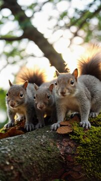 Three squirrels on a branch